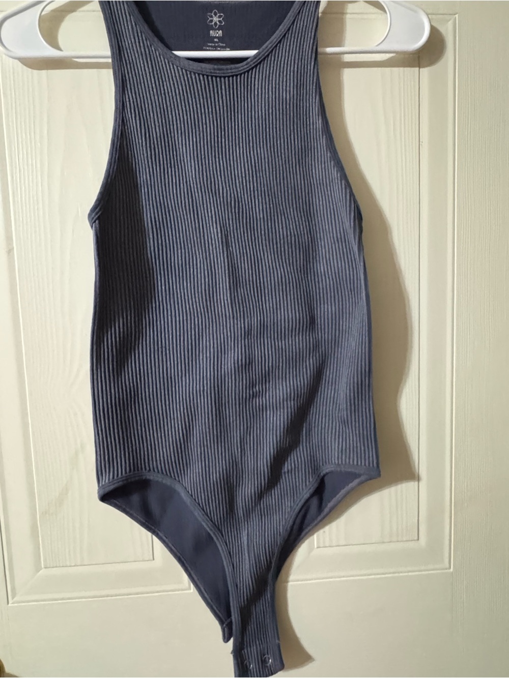Womens Ribbed Sleeveless One-Piece Bodysuit in Slate Blue